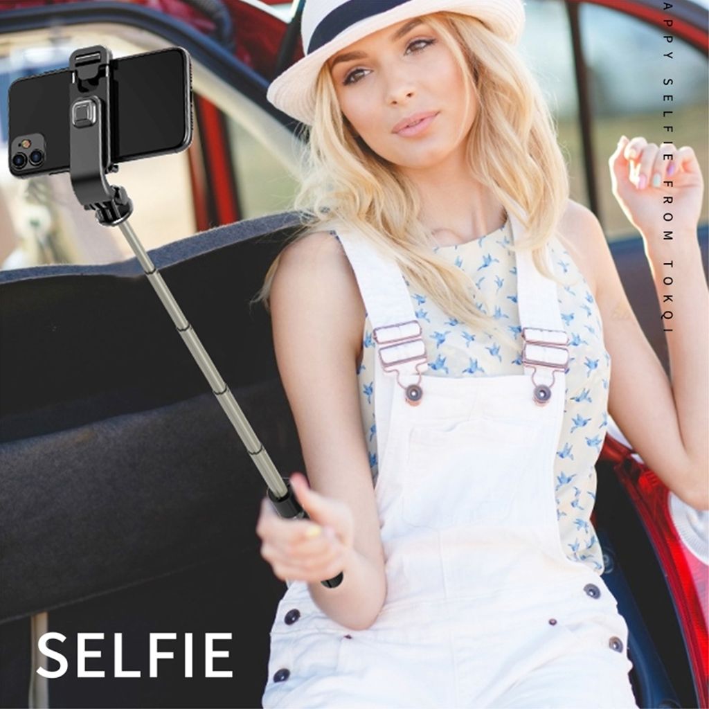 Vikbar Bluetooth Selfiepinne & stativ i aluminiumlegering, 86cm – svart