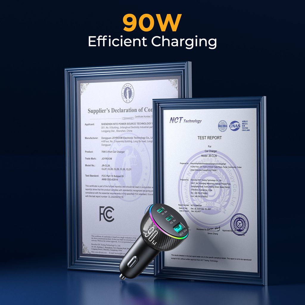 NEXTBATT LED billaddare 90W PD, USB-A / 2x USB-C – svart