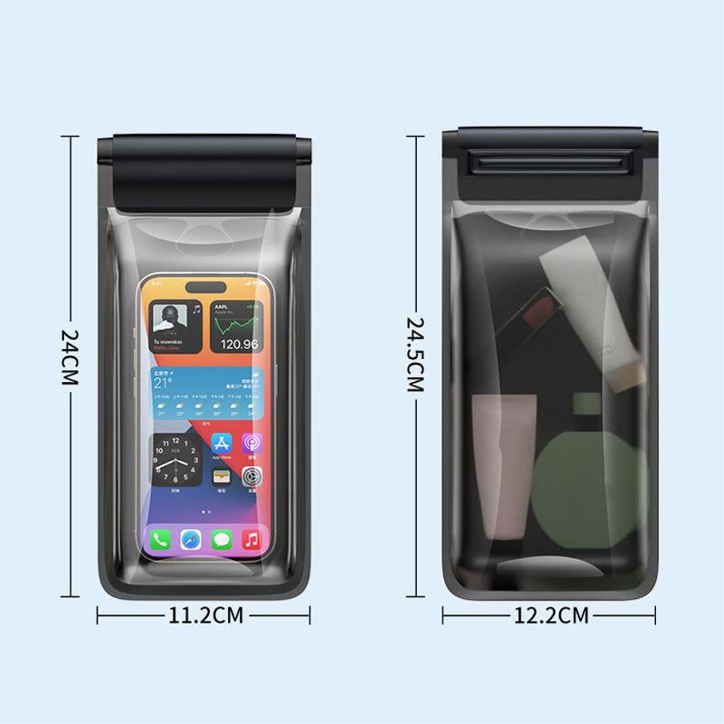 Vandtæt etui med to rum til mobiltelefoner op til 7,5/7,2" - Sort