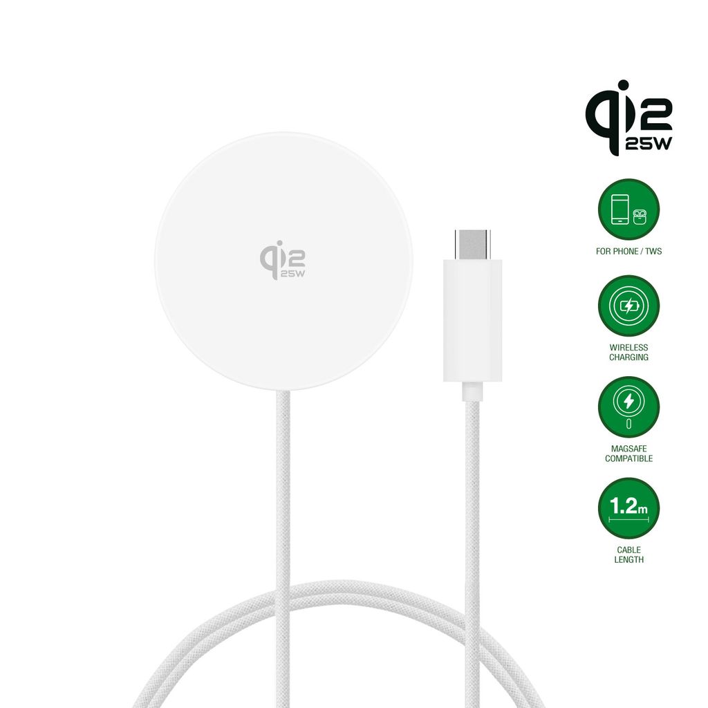 4Smarts Qi2 25W Trådløs Oplader MagSafe 1.2m – Hvid