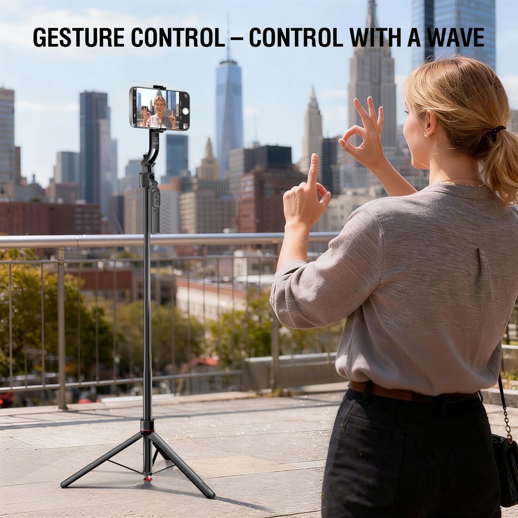 4Smarts 360° AI-stativ/selfiestang med ansiktssporing/fjernkontroll, 176 cm