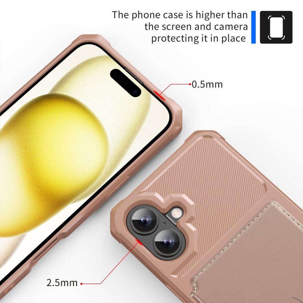 iPhone 16 Plus Case with 5 Card slots - Pink