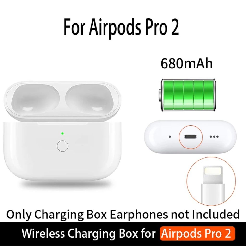 AirPods Pro 2/Pro ladeetui med Lightning-port 680 mAh trådløs lading – hvit