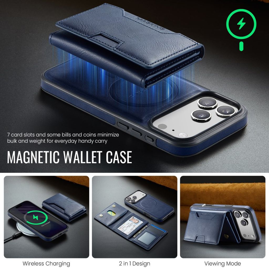 MAGKING iPhone 18 Pro Max/17 Pro Max MagSafe Kuori irrotettavalla lompakolla - Sininen