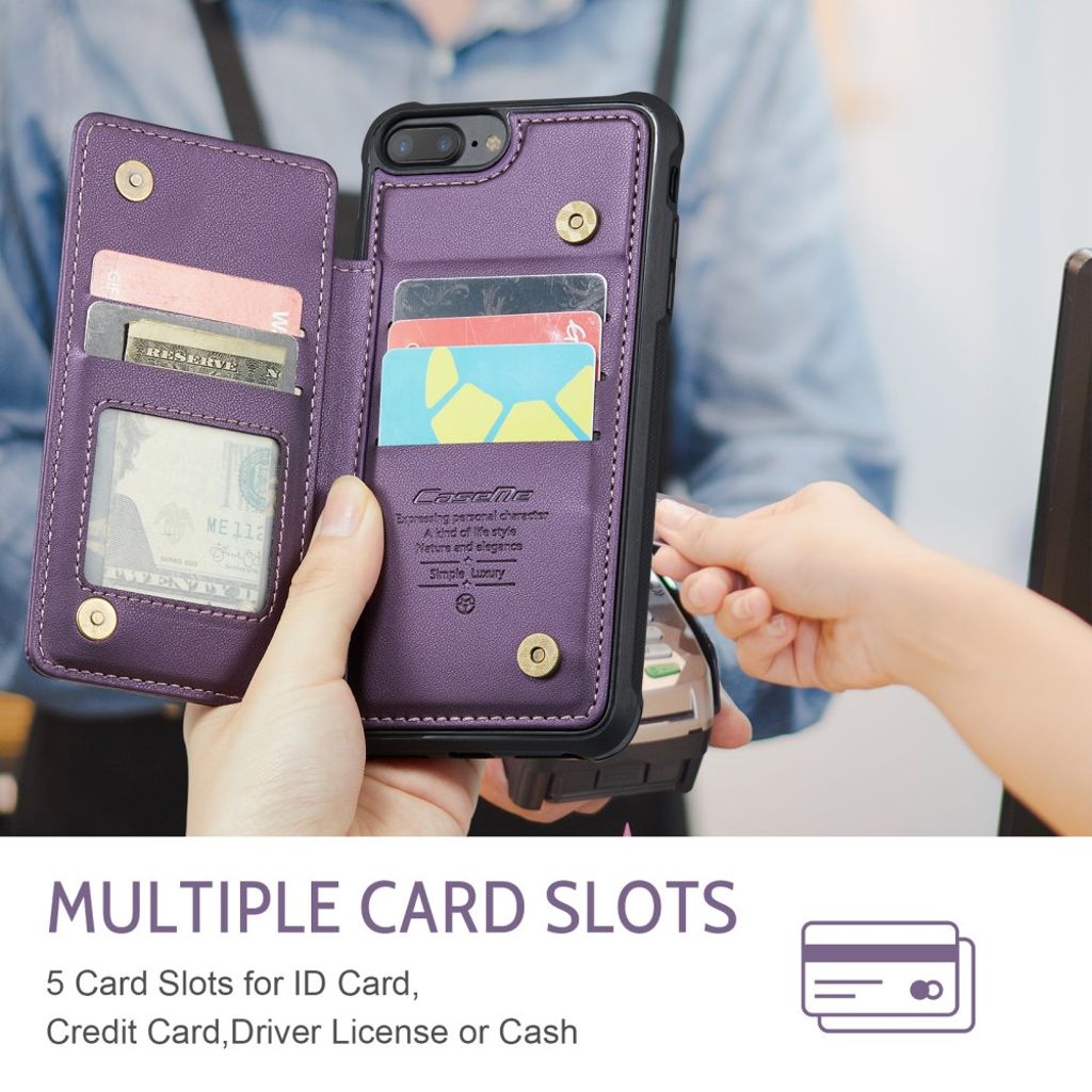 CASEME iPhone 6 Plus/6s Plus/7 Plus/8 Plus Cover med 5 Kortplads - Lilla