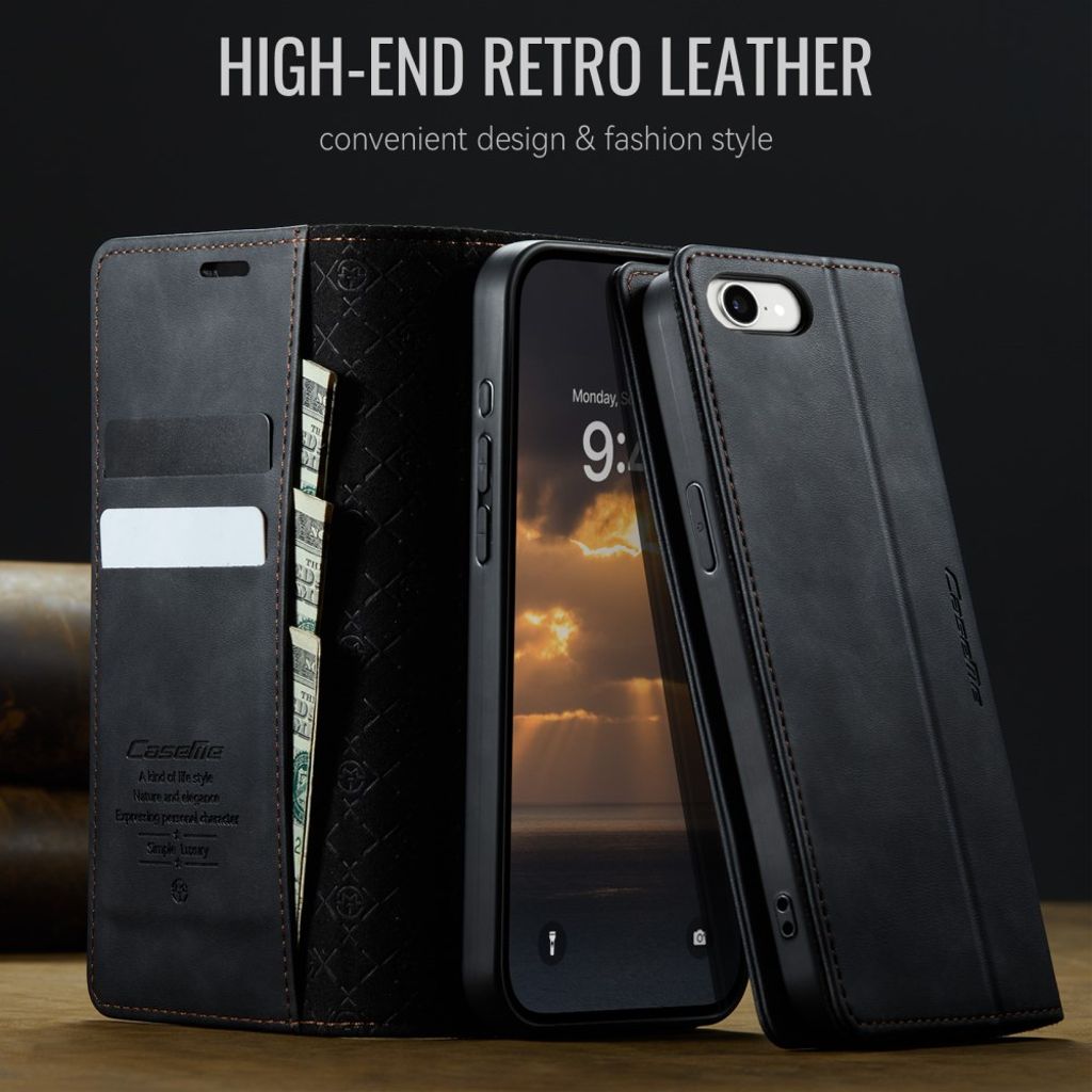CASEME iPhone 16e Wallet Cover RFID Blocking Stand – Black