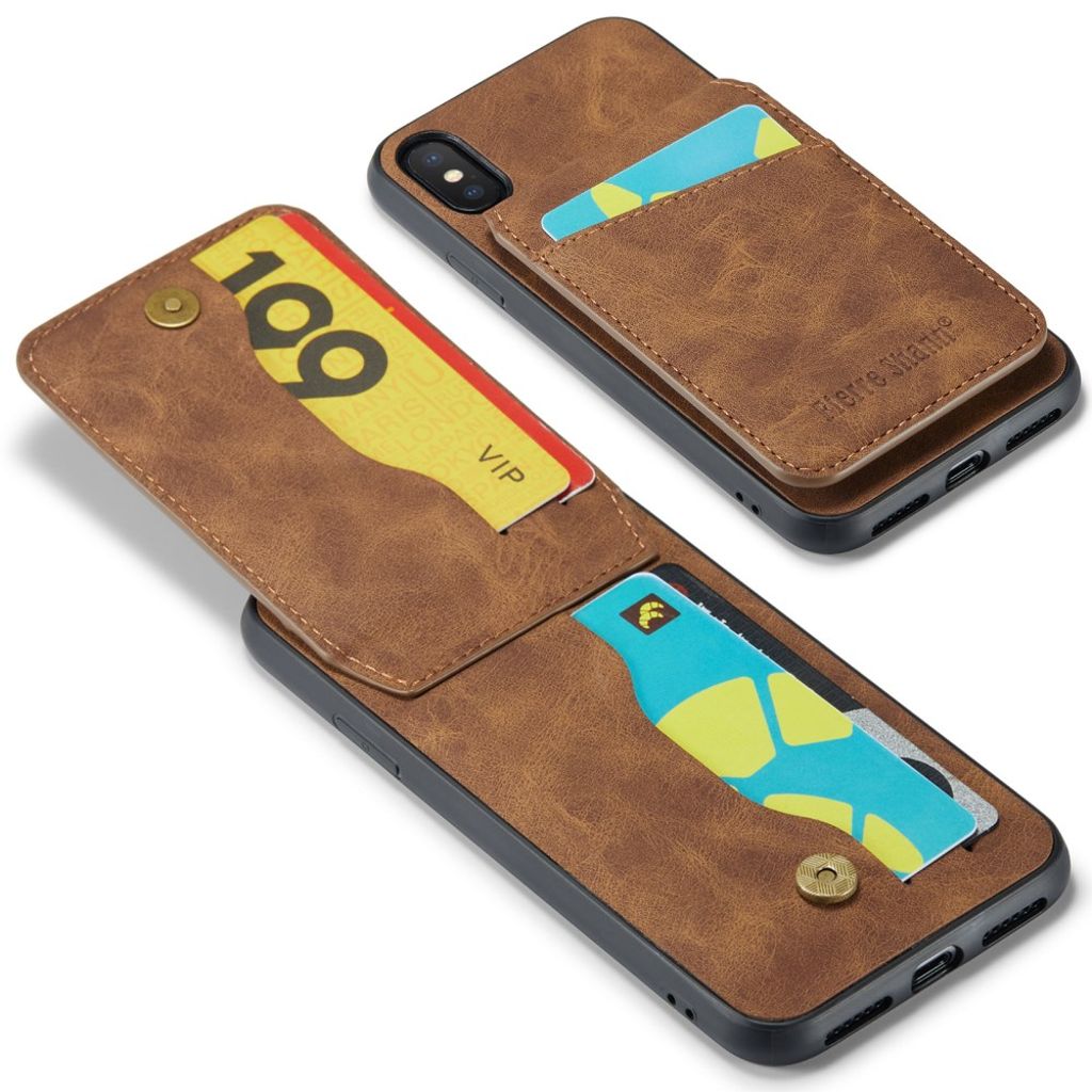 FIERRE SHANN iPhone XS Max Pungcover med Stativ og Kortholder – Brun