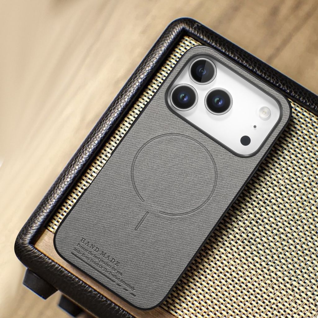 iPhone 17 Pro Max MagSafe PU Læder/Stofstruktur Cover - Grå