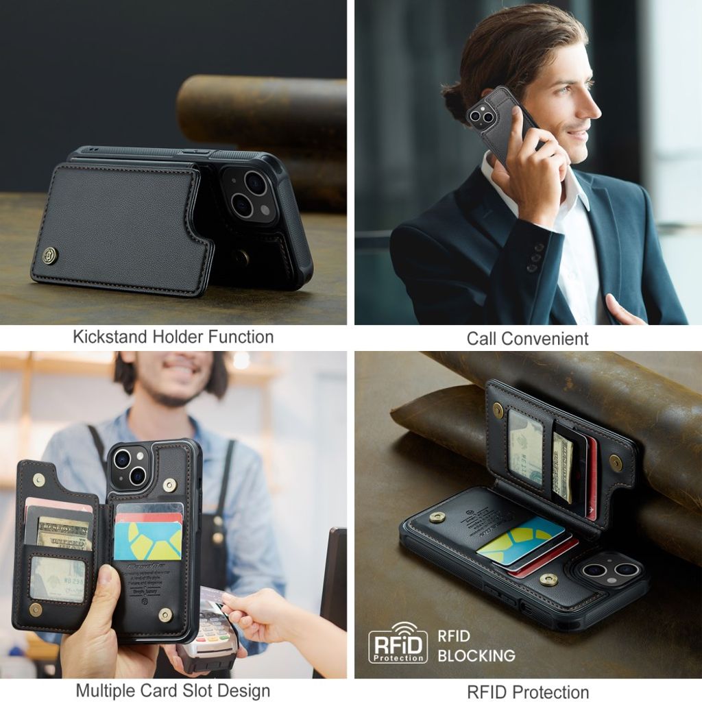 CASEME iPhone 15 Plus Kuori 5 Korttipaikka - Musta