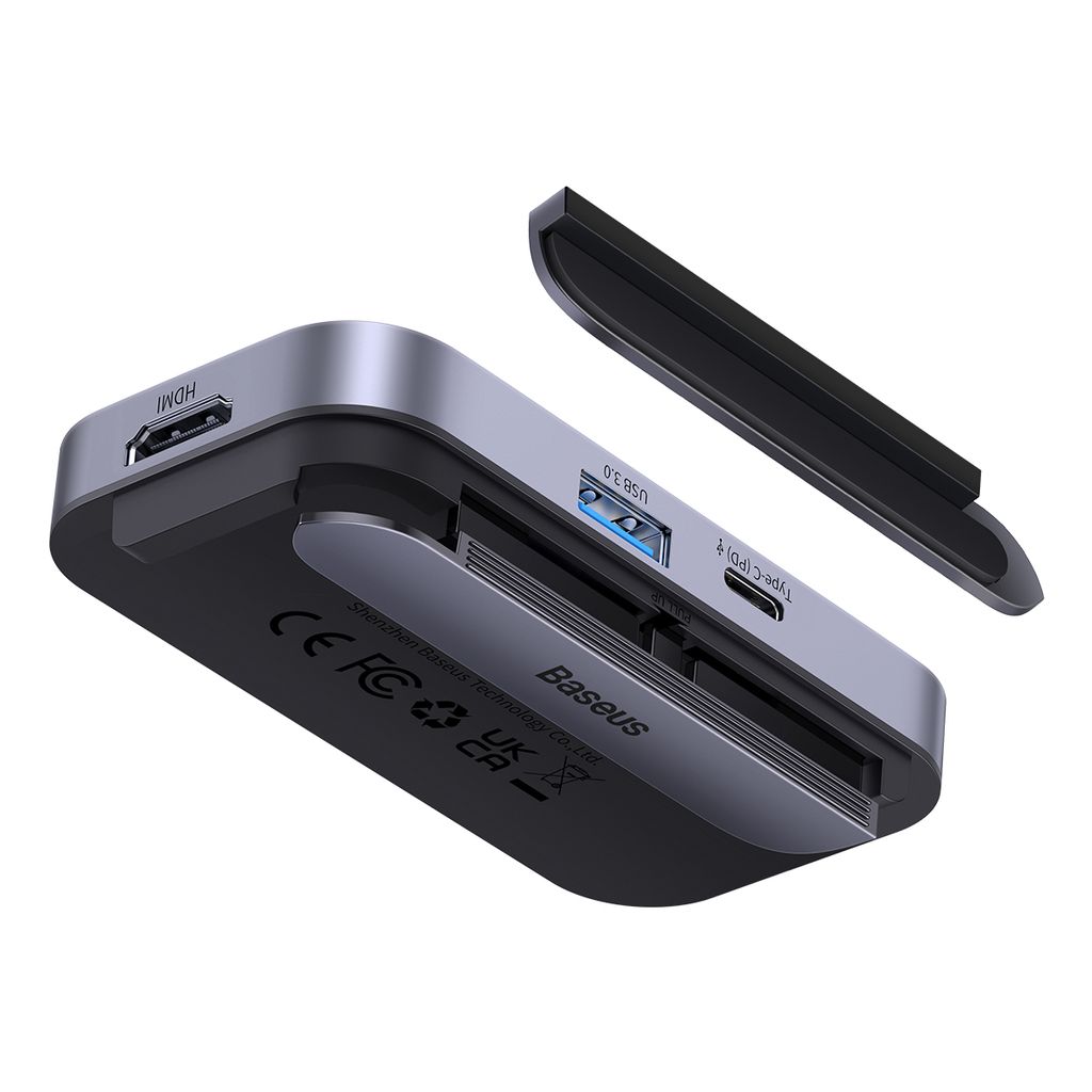 Baseus PadJoy universal 6-i-1 USB-C HUB for nettbrett og mobil - mørk grå