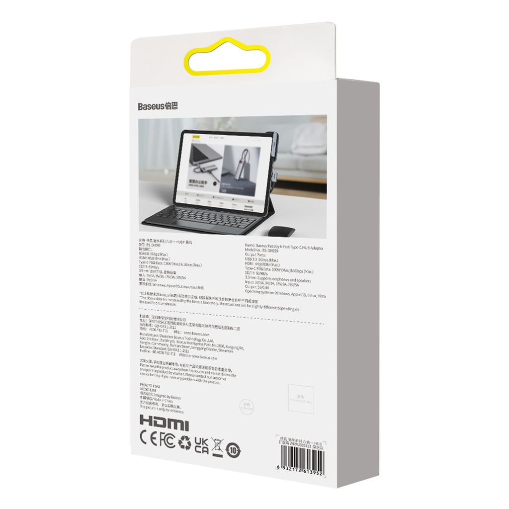 Baseus PadJoy universal 6-i-1 USB-C HUB for nettbrett og mobil - mørk grå