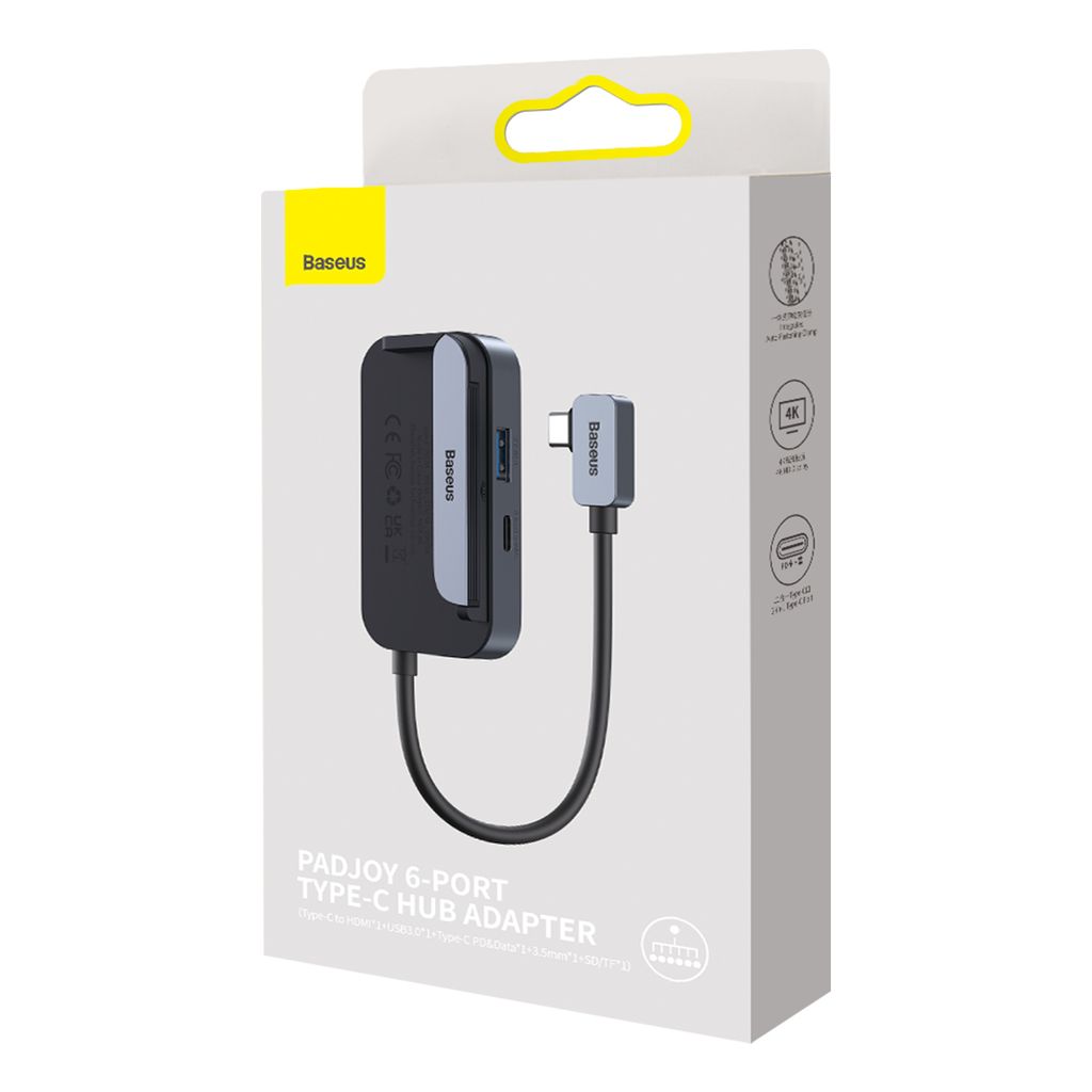 Baseus PadJoy universal 6-i-1 USB-C HUB for nettbrett og mobil - mørk grå