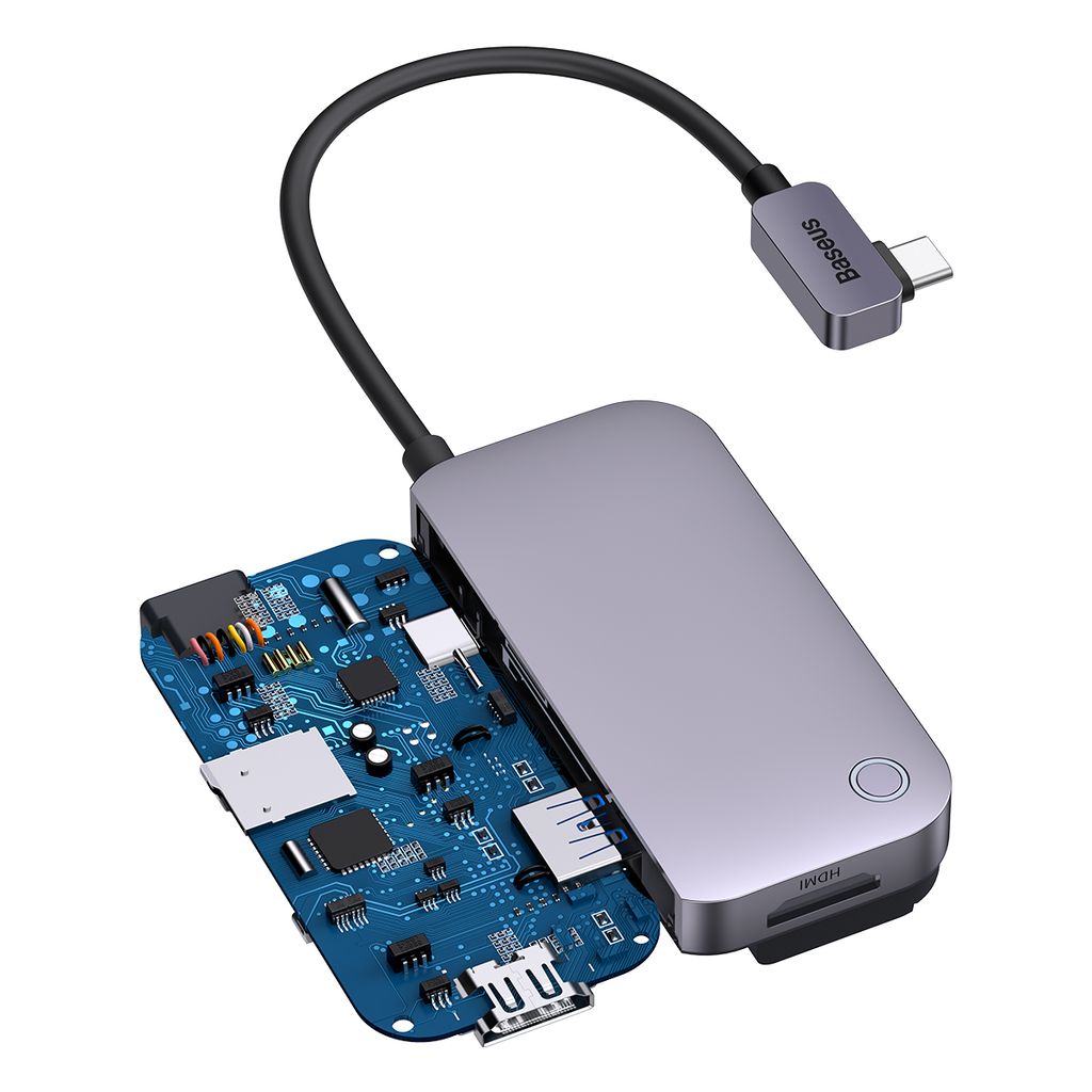 Baseus PadJoy universal 6-i-1 USB-C HUB for nettbrett og mobil - mørk grå