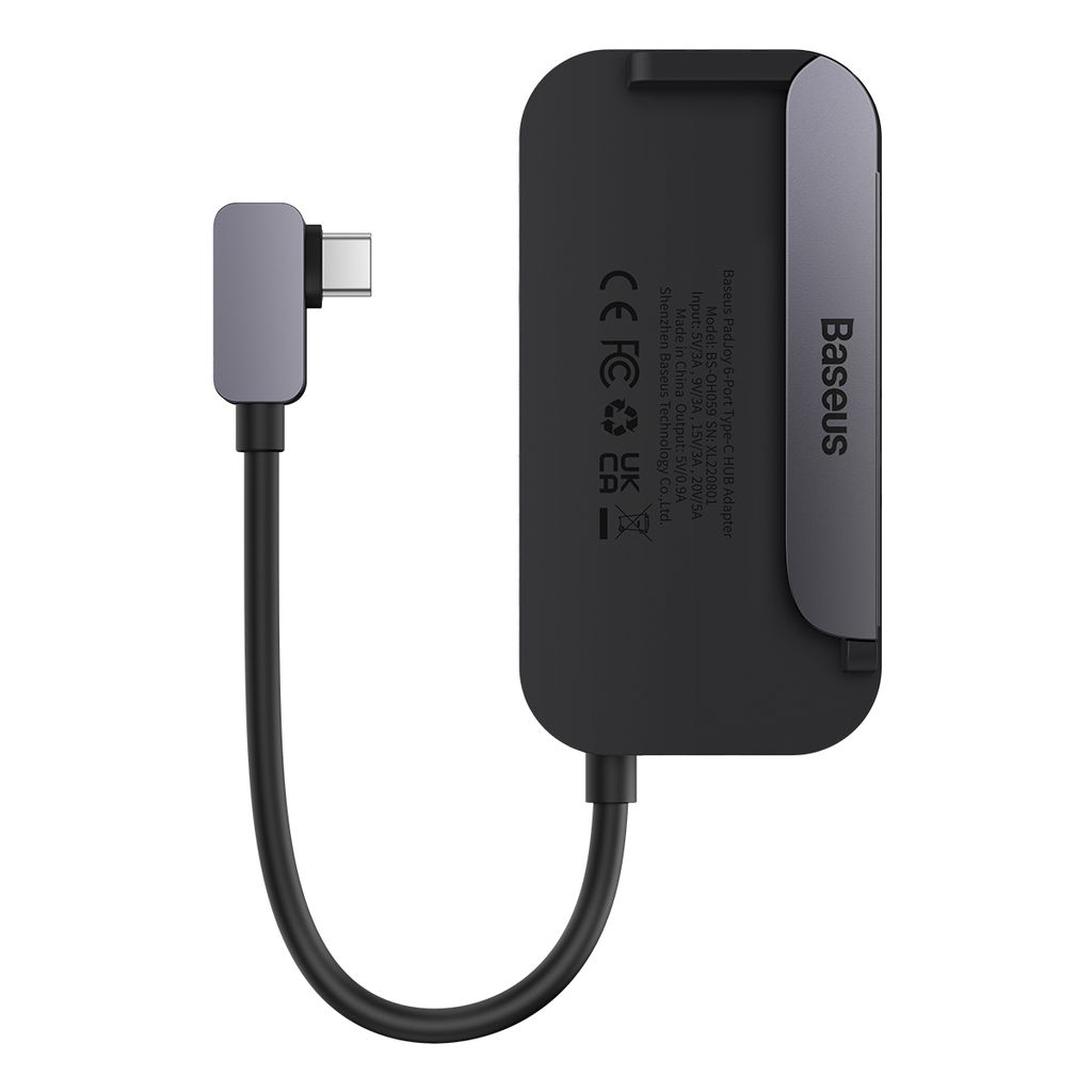 Baseus PadJoy universal 6-i-1 USB-C HUB for nettbrett og mobil - mørk grå