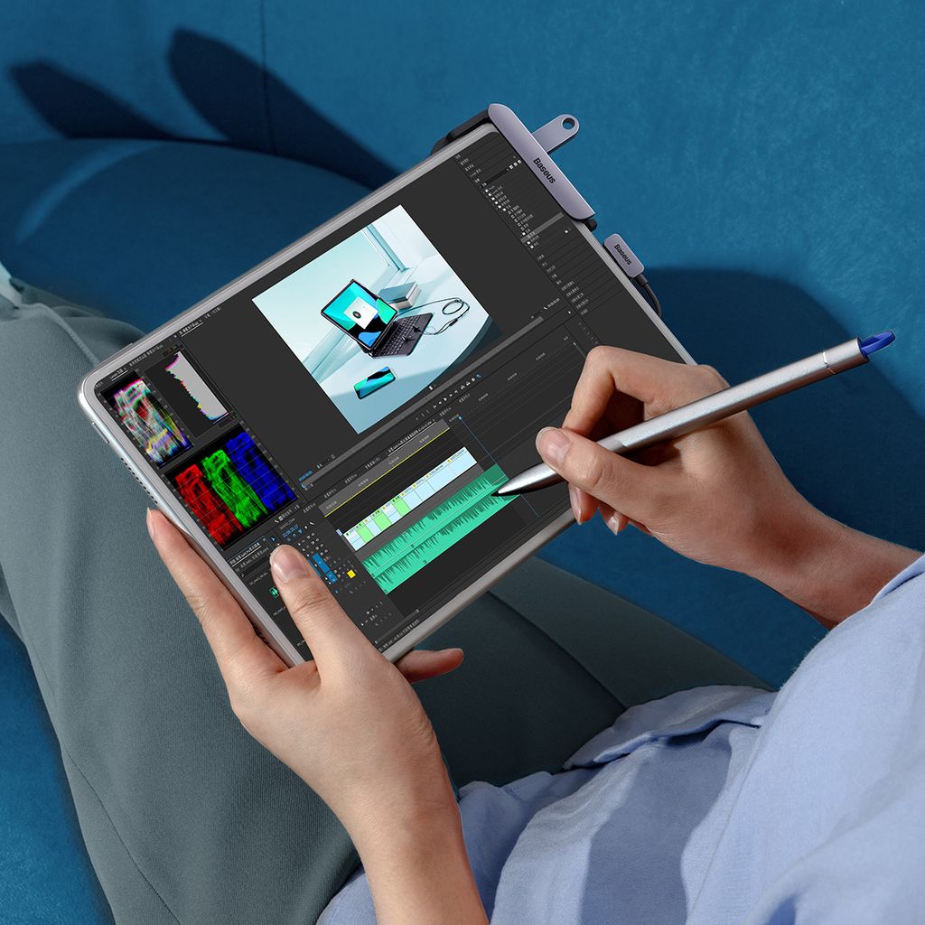 Baseus PadJoy universal 6-i-1 USB-C HUB for nettbrett og mobil - mørk grå