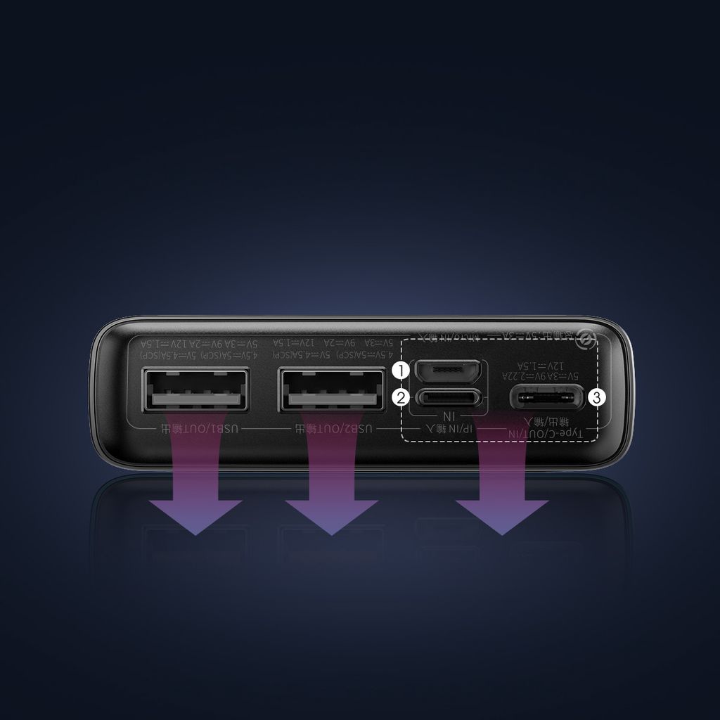Baseus Adaman powerbank 20000mAh med hurtiglading og kabel – svart