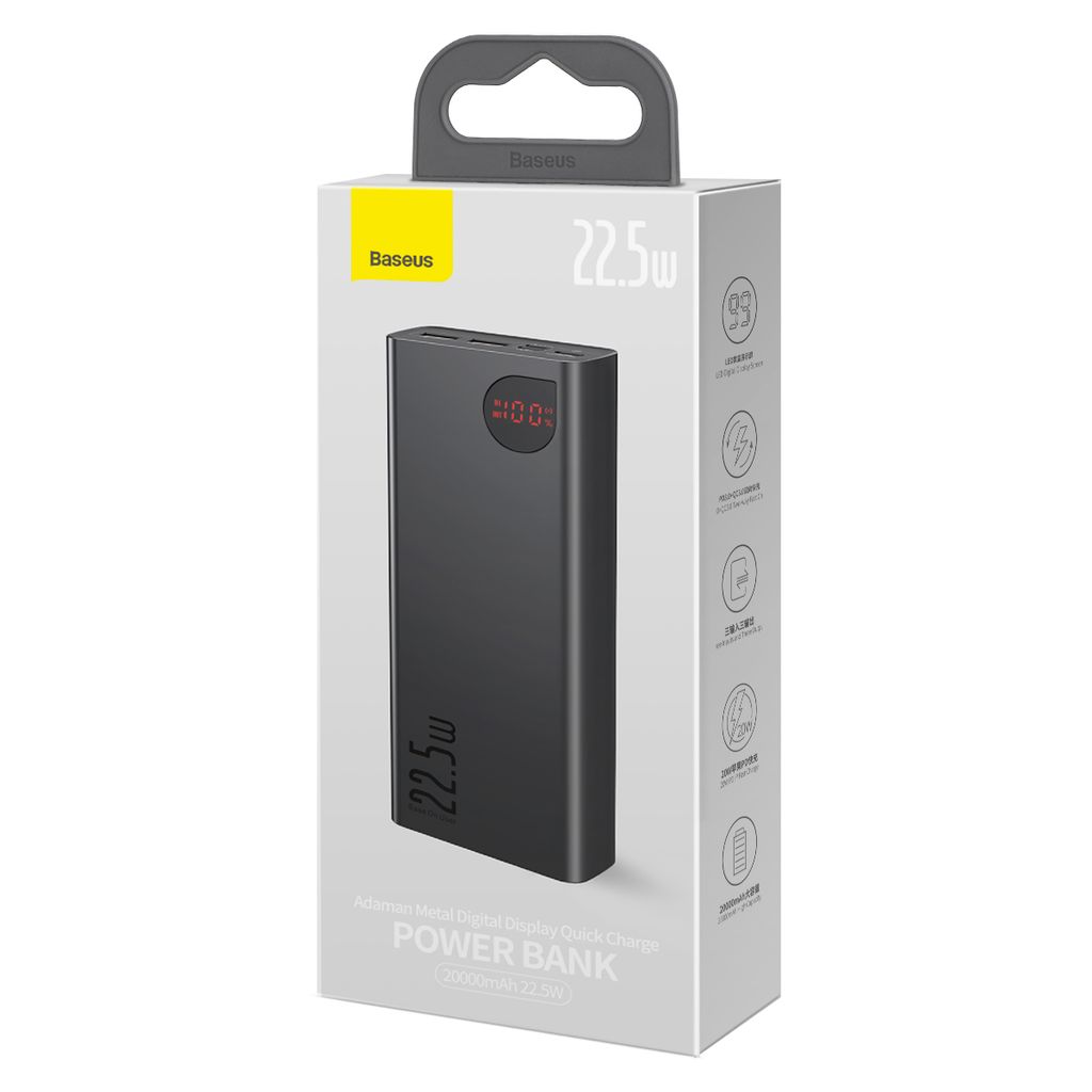 Baseus Adaman powerbank 20000mAh med hurtiglading og kabel – svart