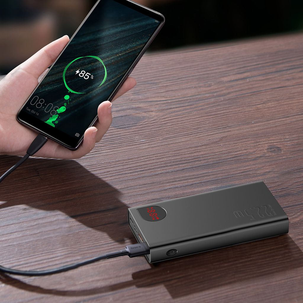 Baseus Adaman powerbank 20000mAh med hurtiglading og kabel – svart