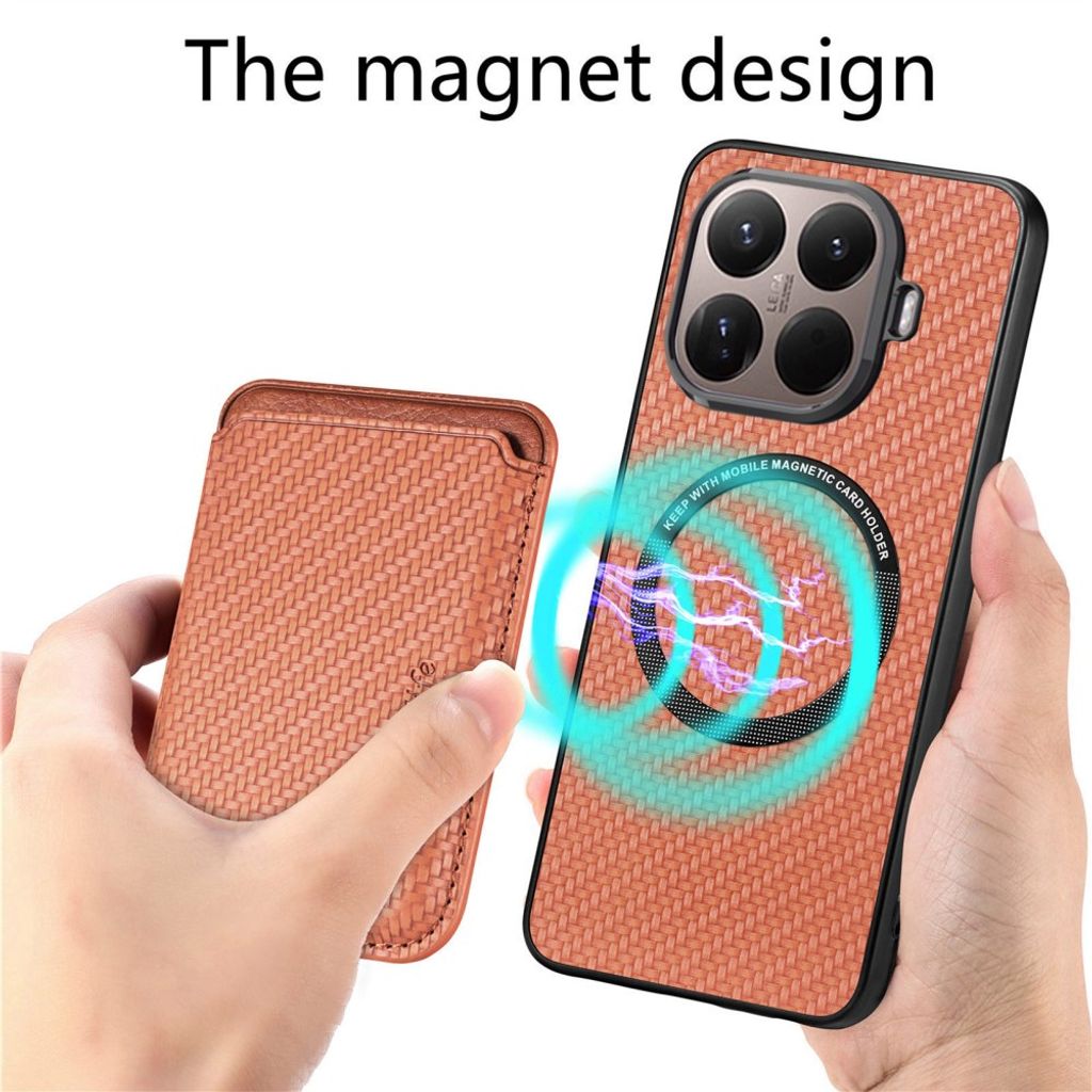 Xiaomi 17T MagSafe-kuori lompakolla ja hiilikuitukuvioinnilla - Ruskea