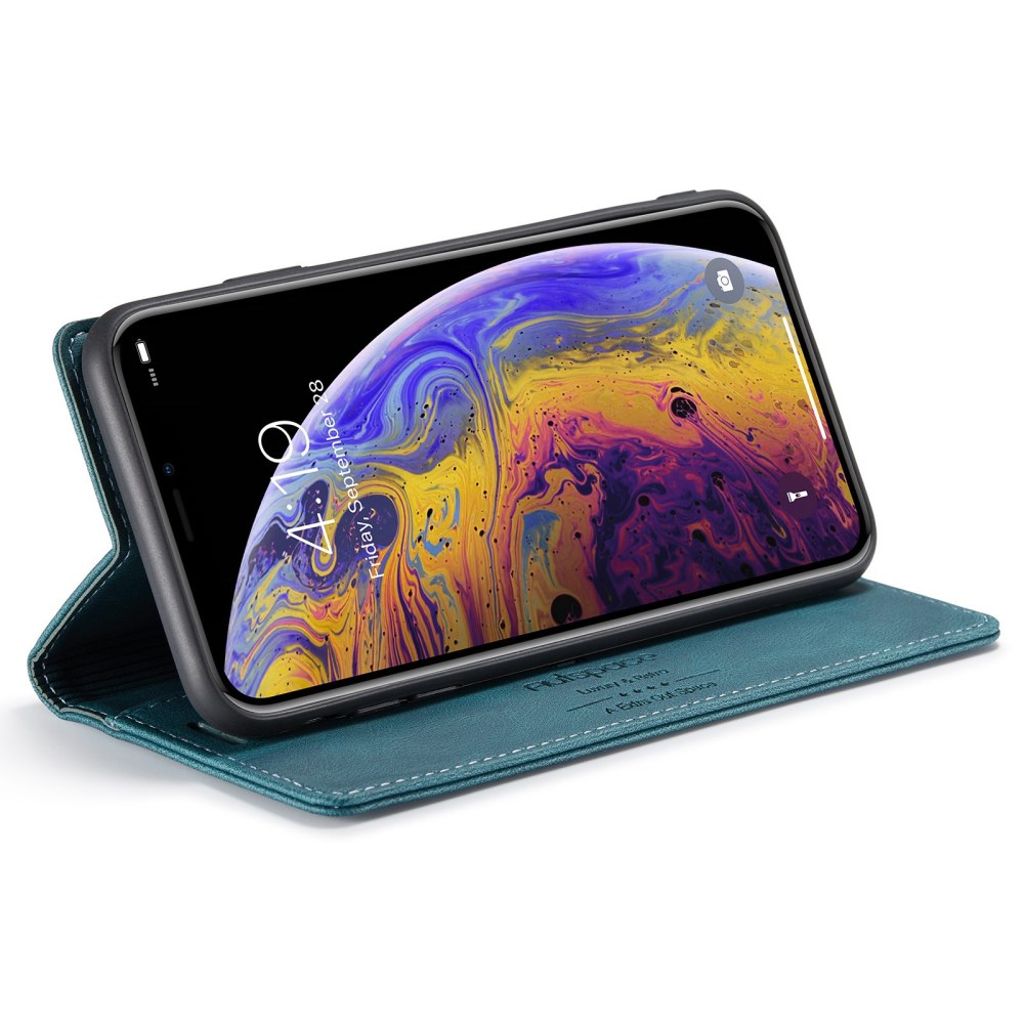 AUTSPACE Plånboksfodral med RFID och stativ för iPhone X/XS – Blå