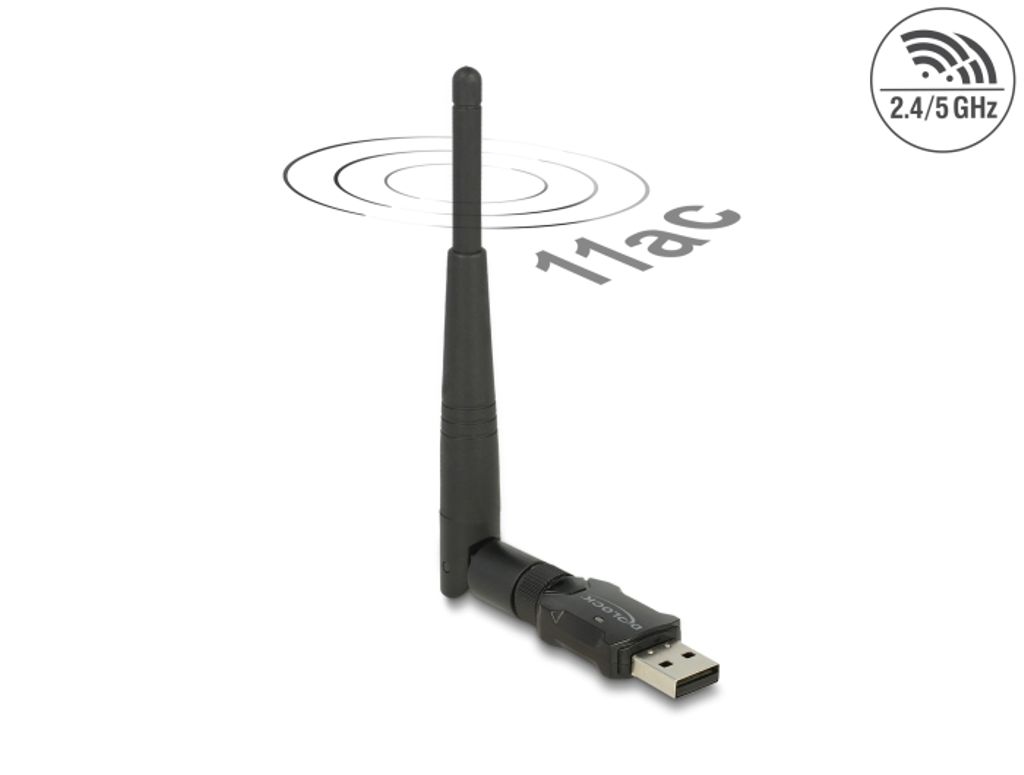 Delock USB 2.0 Dual Band WLAN sticka 433 + 150 Mbps med extern antenn