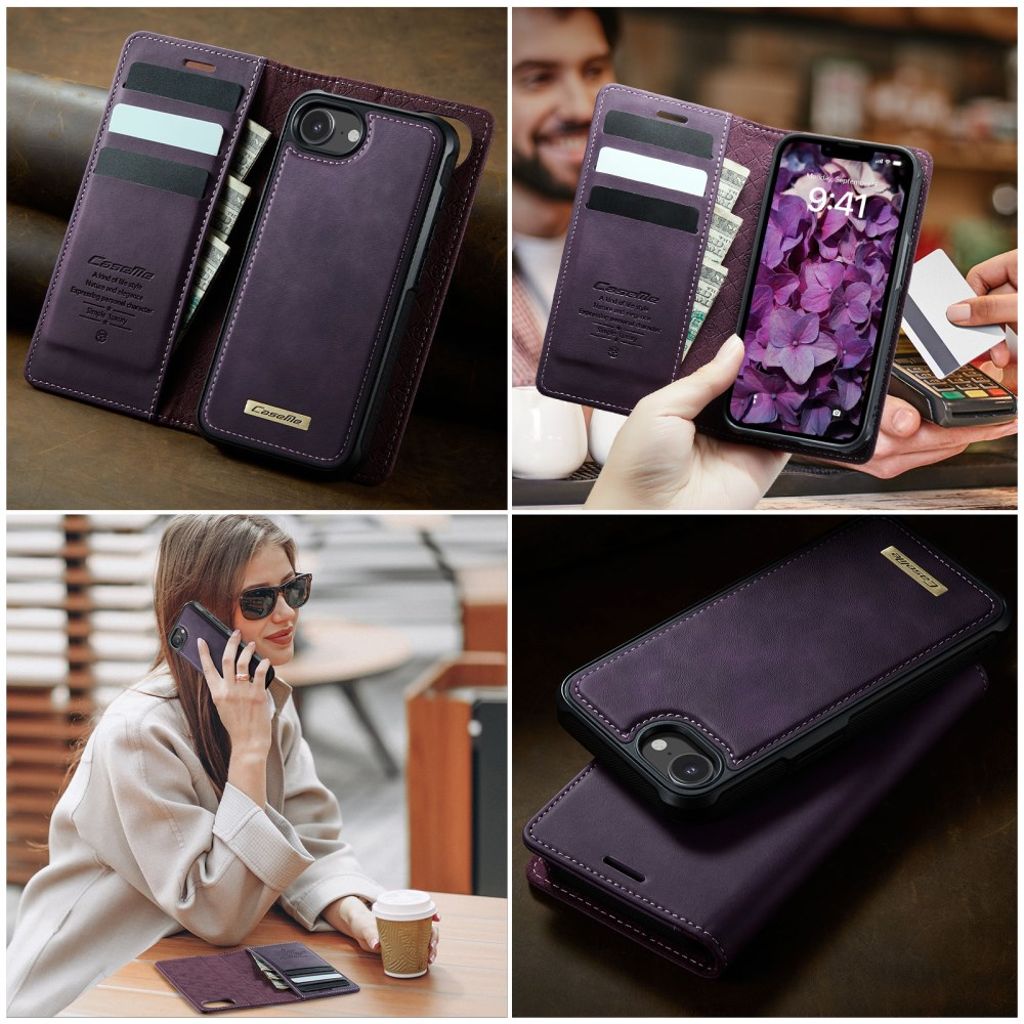 CASEME C49 Cover for iPhone 16e with Wallet, RFID Blocking & MagSafe – Purple
