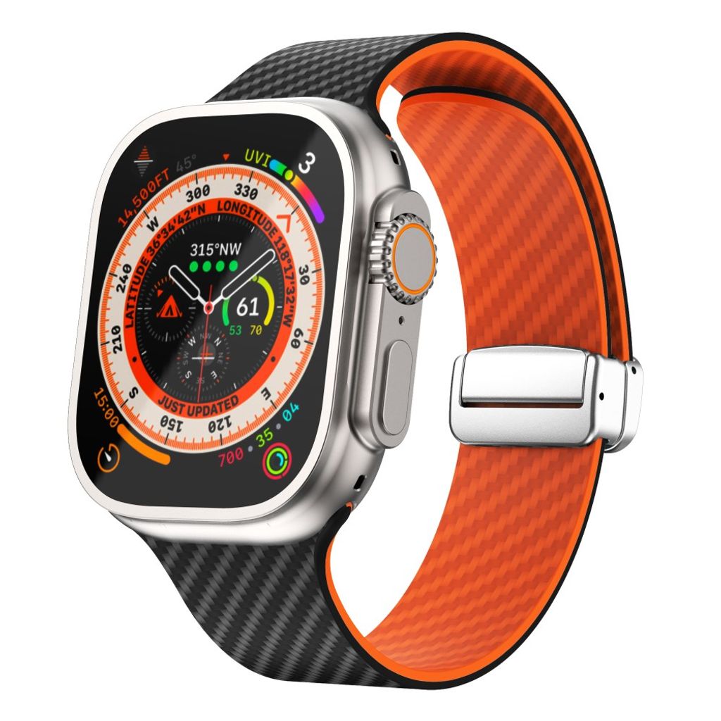 Apple Watch 49 / 46 / 44 / 42mm Klockarmband kolfibertextur - Svart/Orange