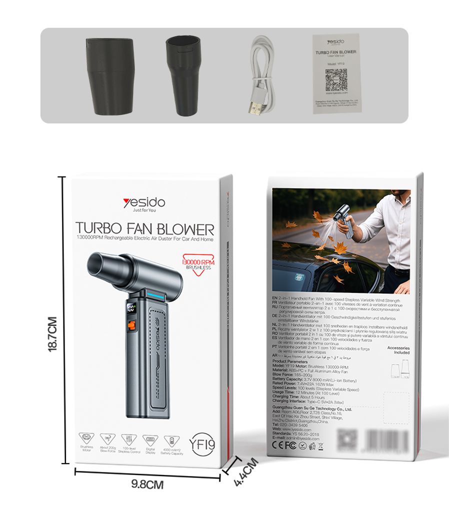 YESIDO YF19 3-i-1 handhållen fläkt / dammblåsare / dammsugare