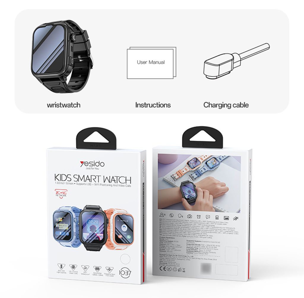 Yesido Børne Smartwatch 4G GPS Tracking / Videoopkald / SOS - Blå