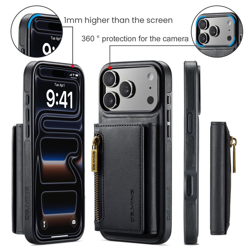 DG.MING iPhone 18 Pro Max/17 Pro Max Skal med Magnetisk Avtagbar Plånbok - Svart