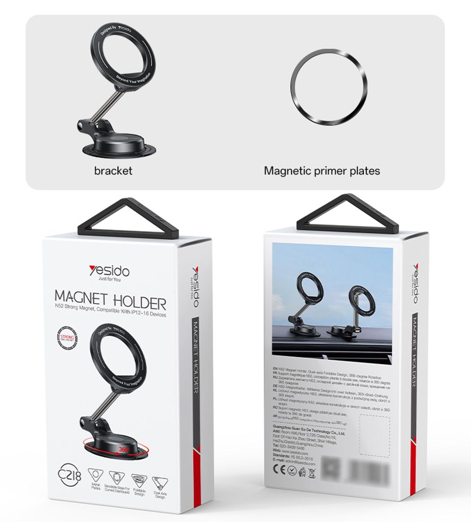YESIDO C218 MagSafe-kompatibel bilhållare med dubbelaxlig vikning