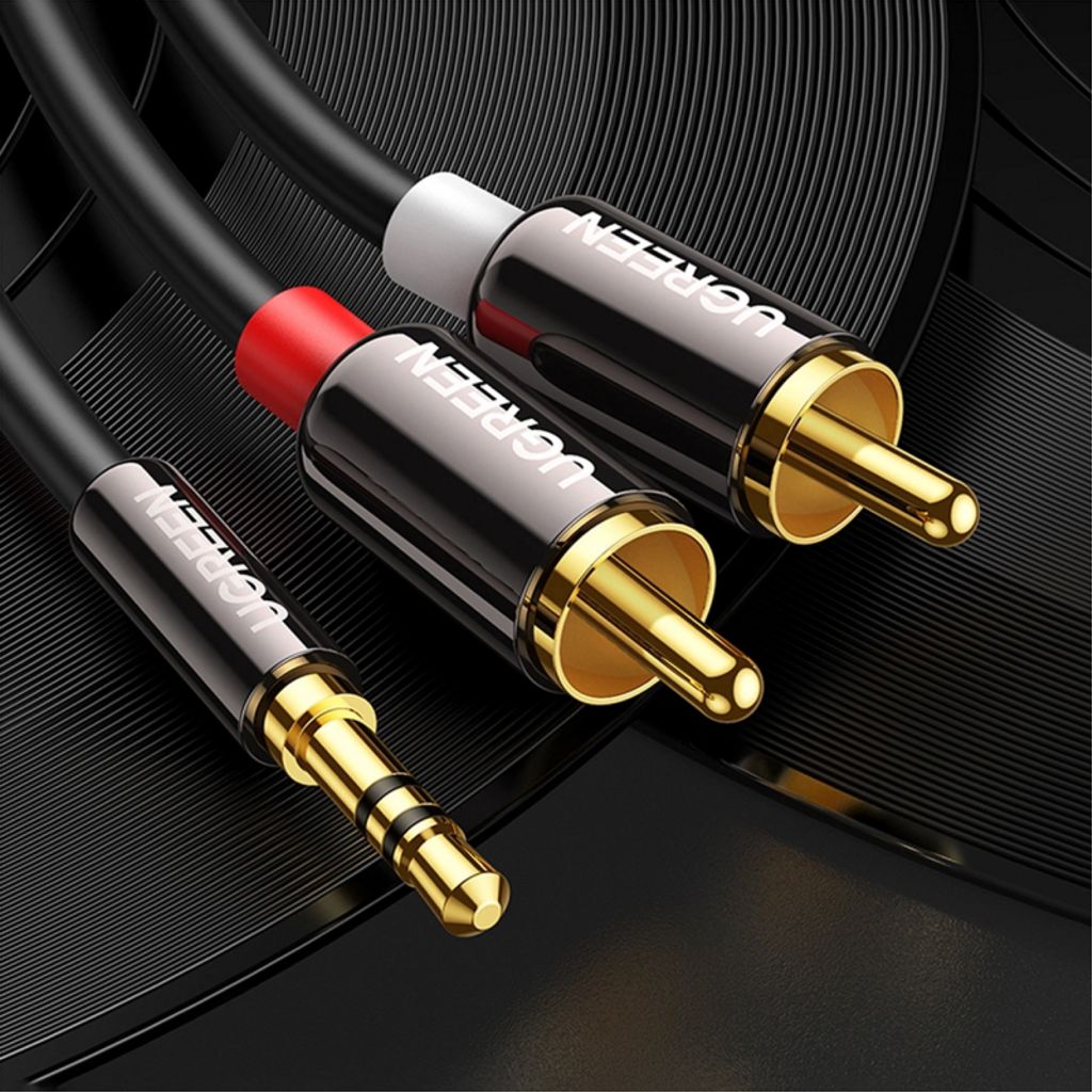 UGREEN AV116 3.5 mm till 2 x RCA ljudkabel, 1 m – svart