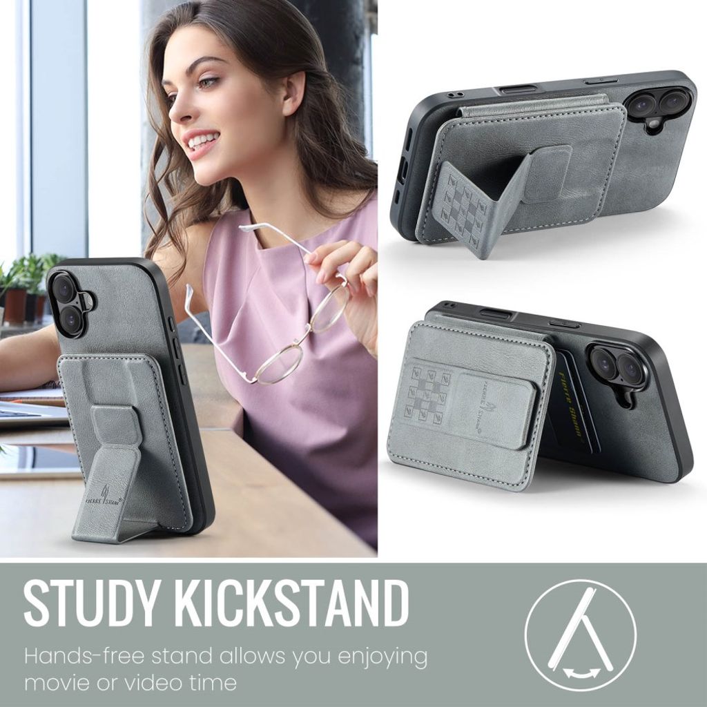 FIERRE SHANN iPhone 16 Case with Card slots - Grey