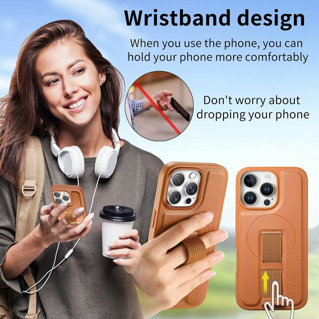 CASENEO iPhone 15 Pro MagSafe Wallet Cover RFID Blocking - Brown