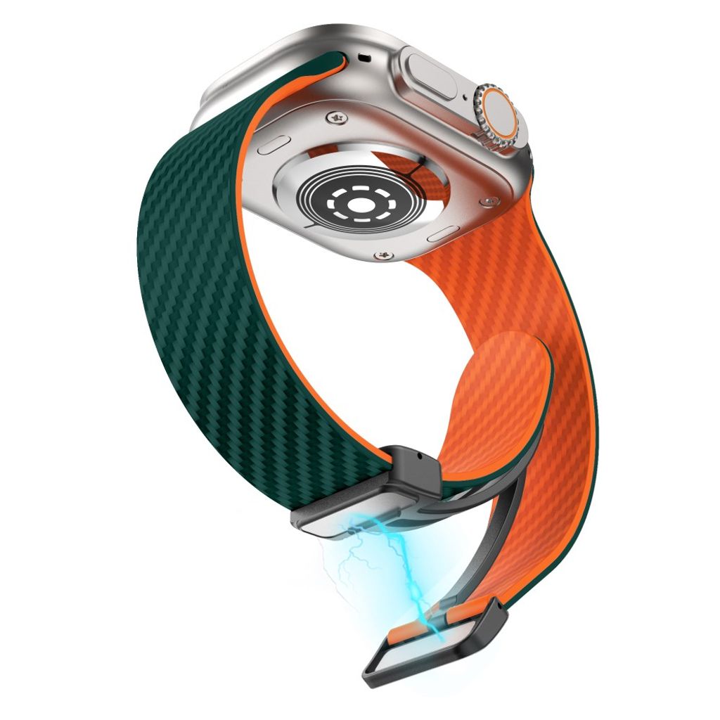Apple Watch 42 / 41/ 40 / 38mm Klockarmband kolfibertextur - Turkos/Orange
