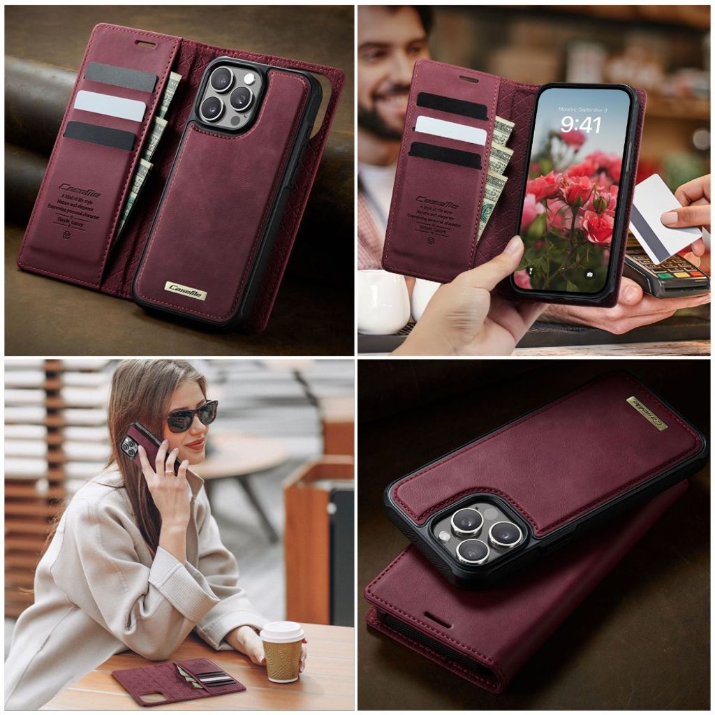 iPhone 14 Pro Max Wallet Cover CASEME C49 MagSafe/RFID/Detachable - Red