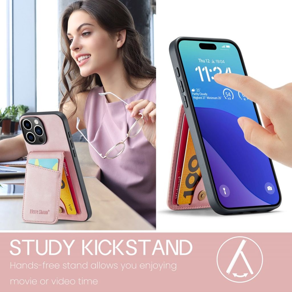 FIERRE SHANN iPhone 16 Pro Deksel med Kortspor - Rosa