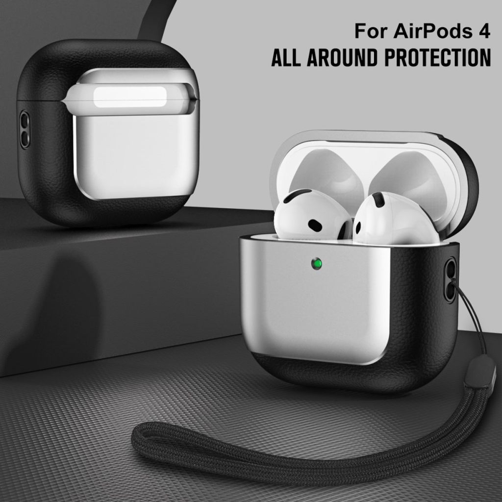 AirPods 4 TPU Fodral Stötsäker med Bärrem - Grå