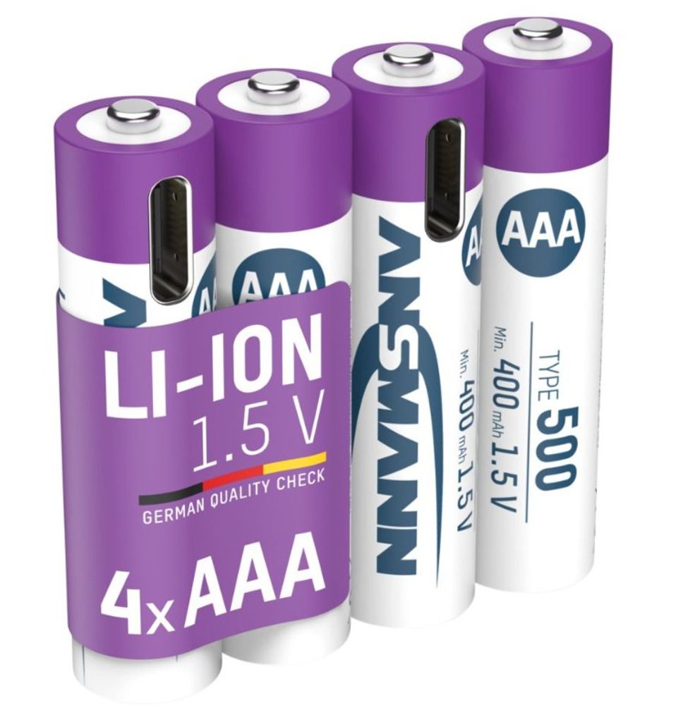 Ansmann 4-pak genopladeligt AAA-batteri Li-ion 500mAh med USB-C