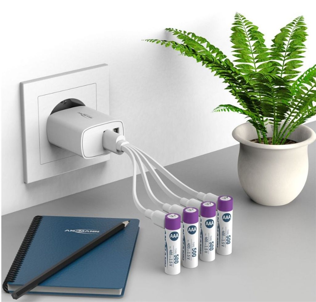 Ansmann 4-pak genopladeligt AAA-batteri Li-ion 500mAh med USB-C