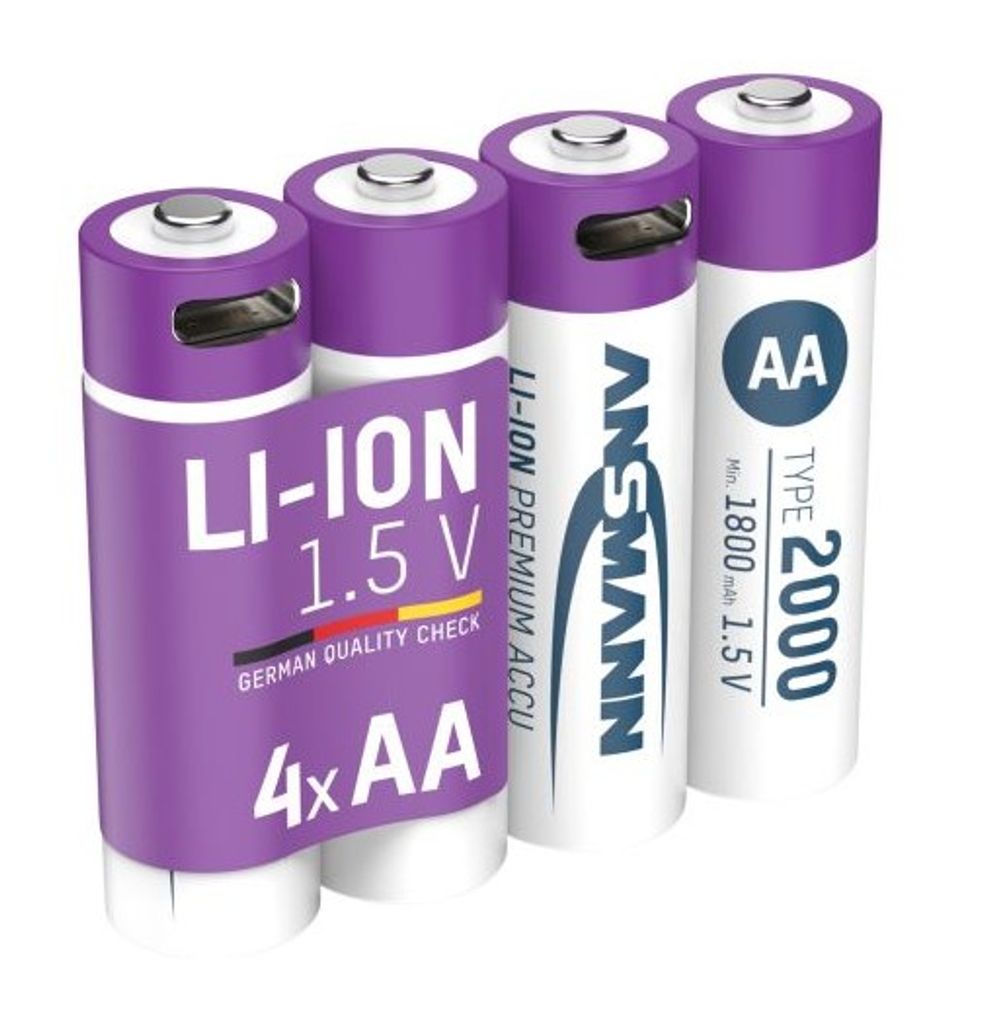 Ansmann 4-pak genopladelige AA-batterier Li-ion 2000mAh med USB-C