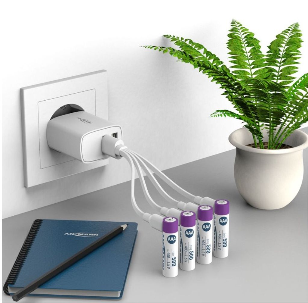 Ansmann 4-pak genopladelige AA-batterier Li-ion 2000mAh med USB-C