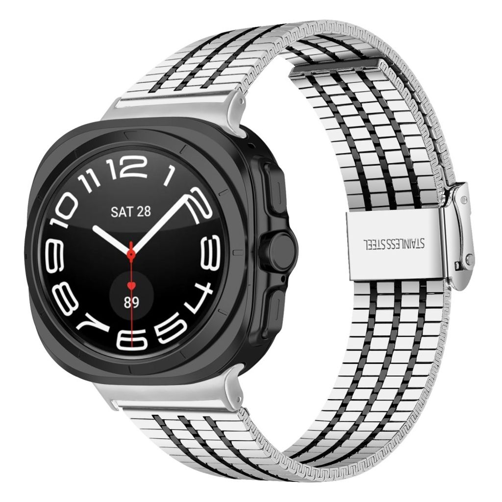 Samsung Galaxy Watch8 44 mm jne. Kellonranneke, Ruostumaton teräs - hopea+musta