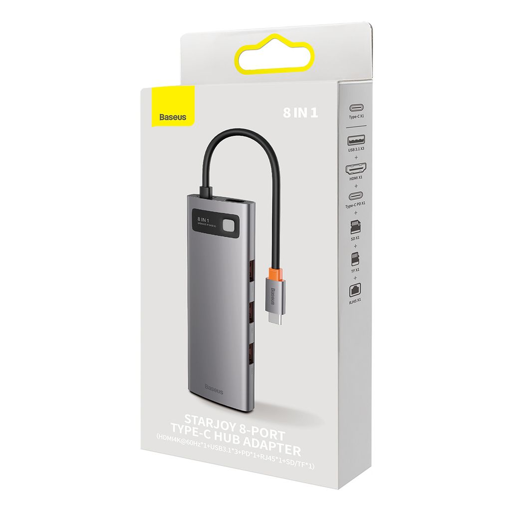 Baseus StarJoy 8i1 USB-C multiport hub - grå