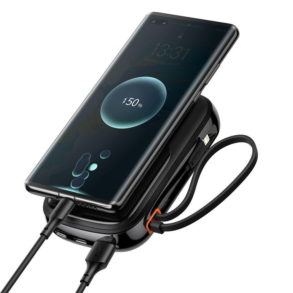 Baseus Qpow Digital Display powerbank 20000mAh 20W med innebygd Lightning (svart)