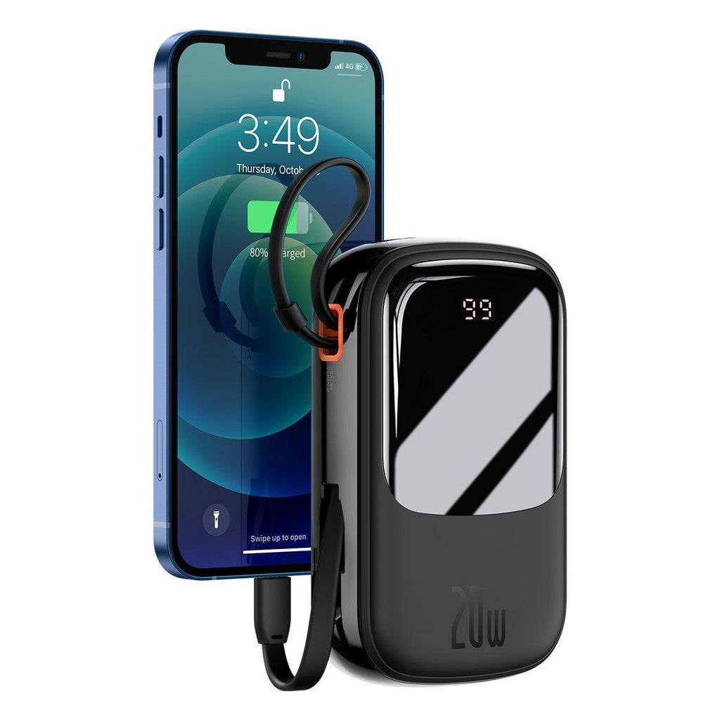 Baseus Qpow Digital Display powerbank 20000mAh 20W med innebygd Lightning (svart)