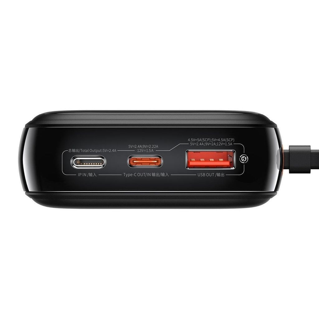 Baseus Qpow Digital Display powerbank 20000mAh 20W med innebygd Lightning (svart)