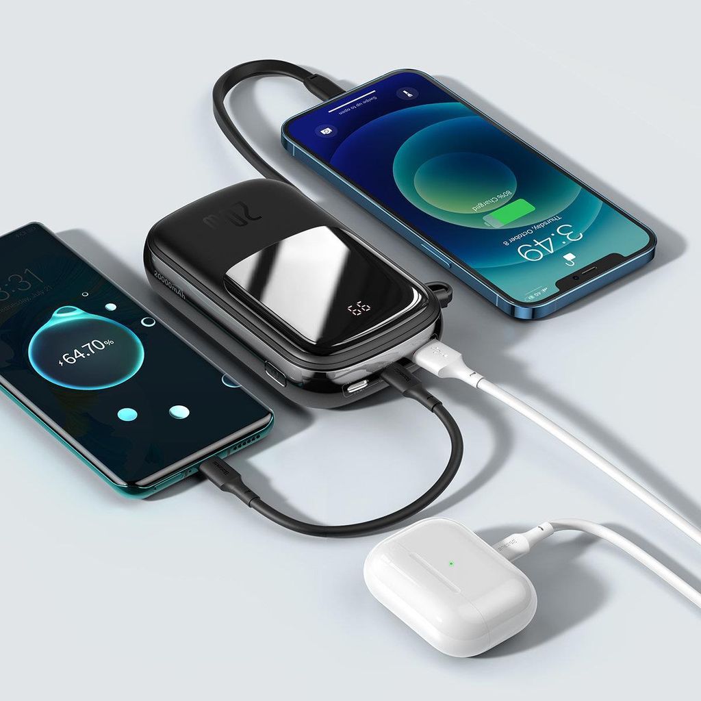 Baseus Qpow Digital Display powerbank 20000mAh 20W med innebygd Lightning (svart)