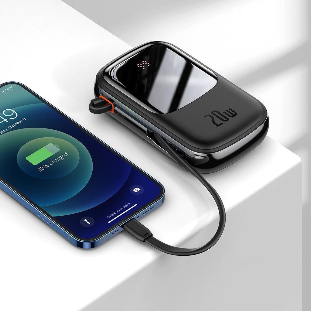 Baseus Qpow Digital Display powerbank 20000mAh 20W med innebygd Lightning (svart)