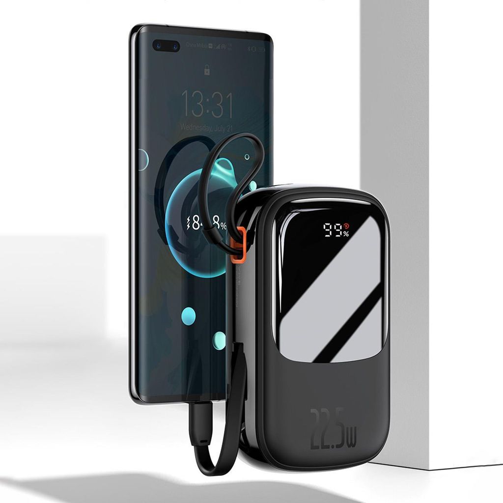 Baseus Qpow Digital Display Power Bank 20000mAh 20W med innebygd Lightning-kabel hvit